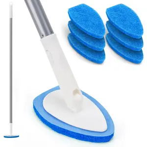 Shower Scrubber, Bathroom Tub and Tile Cleaner Brush with Long Handle, 47'' Bathtub Cleaning Tool with 6 Refill Pads