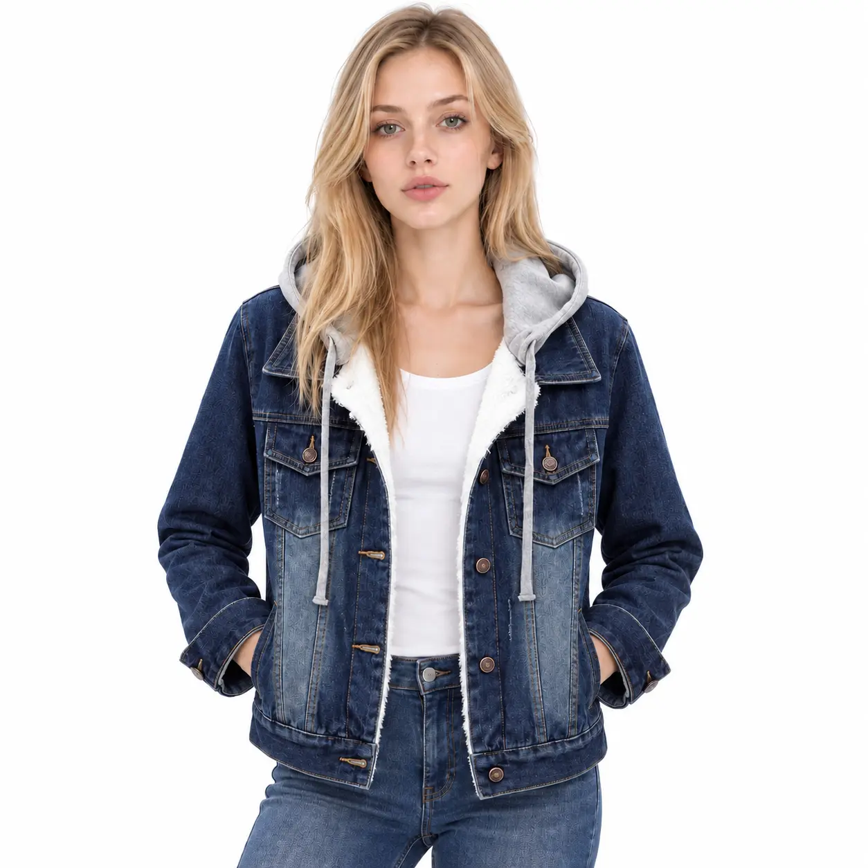 Women’s Hooded Long-Sleeve Jean Jacket - Slim-Fit Cropped Short-Length Sports Outerwear, Spring-Autumn Korean-Style Versatile Student Top, New Arrival, Longsleeves