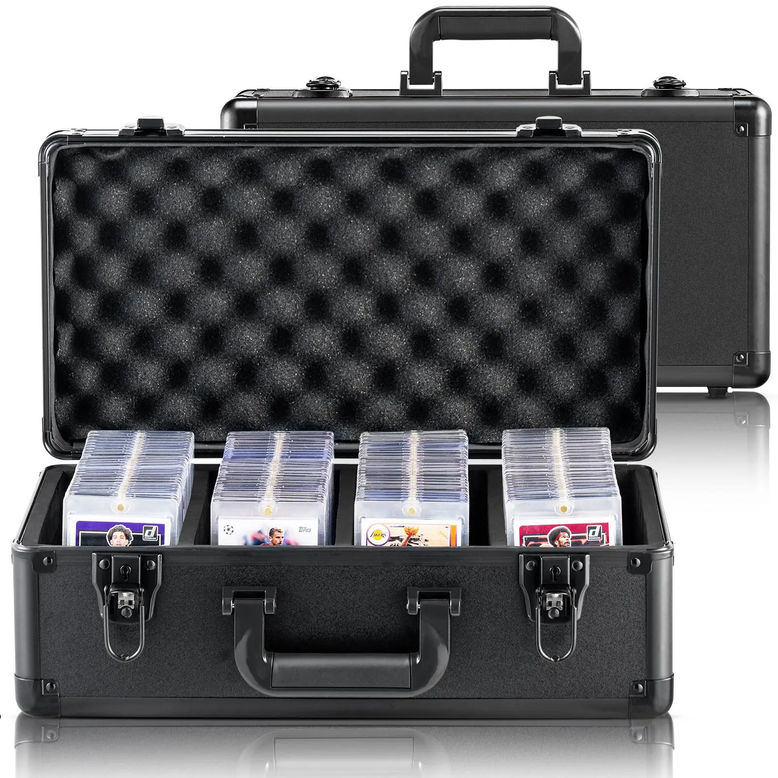 【summerfinds】VEVOR Graded Card Storage Box, 4 Slots, Graded Sports Cards Holder Carrying Case with Key Lock Foam Dividers, for 96 PSA Graded Cards 68 BGS Cards 76 SGC Cards 348 Top Loaders or 999+ Loose Cards