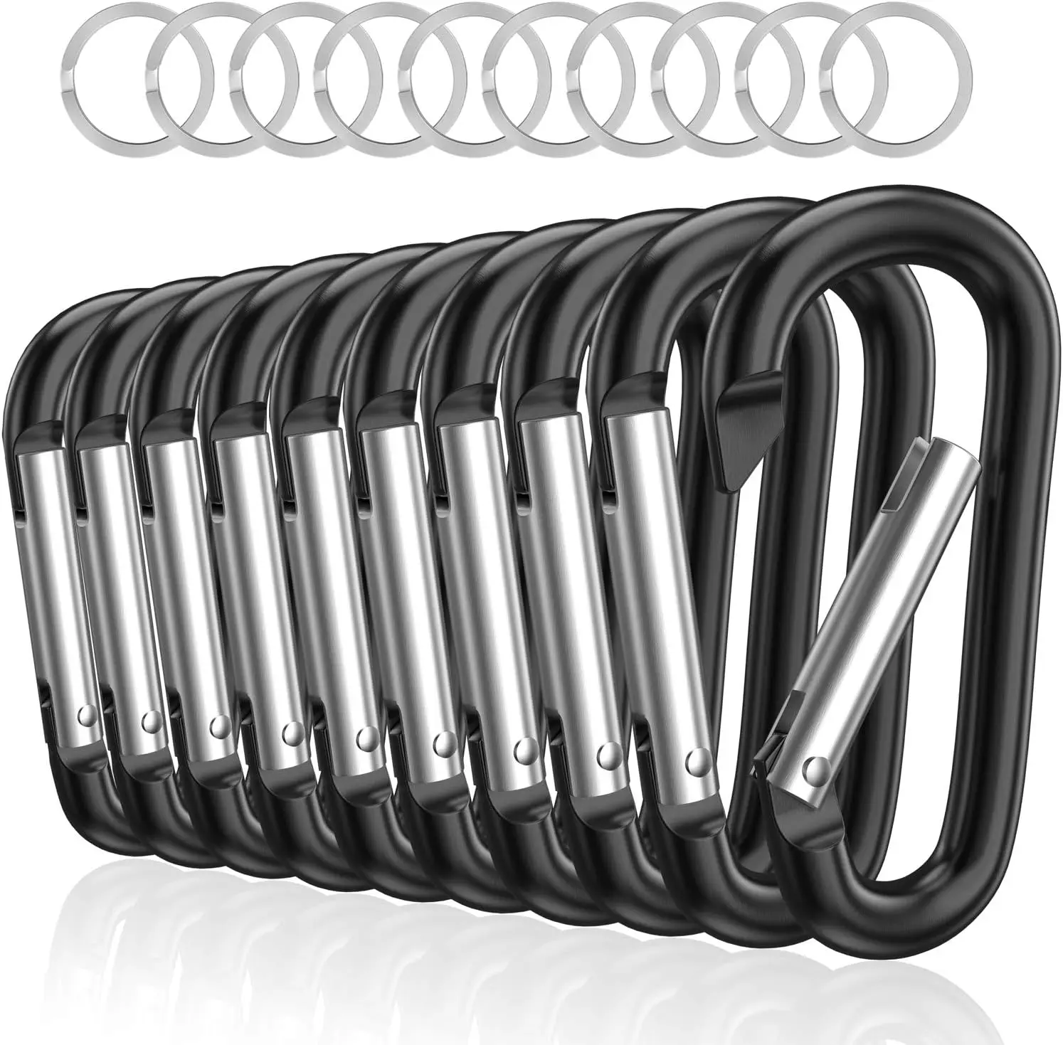 Heavy Duty Carabiner Clips, 10 Pack 3 Inch Lightweight Aluminum D-Rings with Screw Lock for a Secure Fit, Functional for Camping & Hiking, 150 lb Capacity with Bonus Key Rings, Outdoor Gadgets, Lightweight Alum., Spring Gate, Backpacking