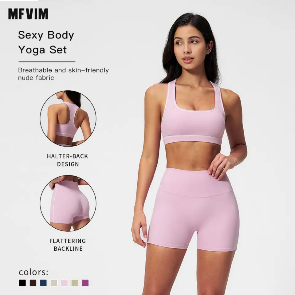 MFVIM Women's 2-Piece Active Sportswear Set - Racerback Tank Top Sports Bra, High-Waist Above-Knee Slimming Gym Shorts, Breathable Athleisure for Women's Fitness, Gym Training, Athleisure Sportswear Set, Tank Tops, Sleeveless Shirts