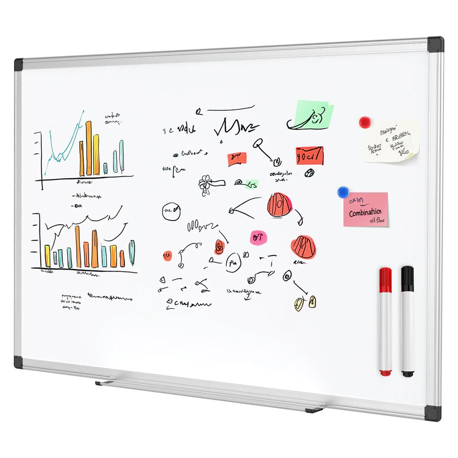 Wall-Mounted Magnetic Dry Erase Boards Set with Silver Reinforced Aluminum Frame, 1 Dry-Erase Eraser, 2 Whiteboard Pens, 4 Magnetic Pins