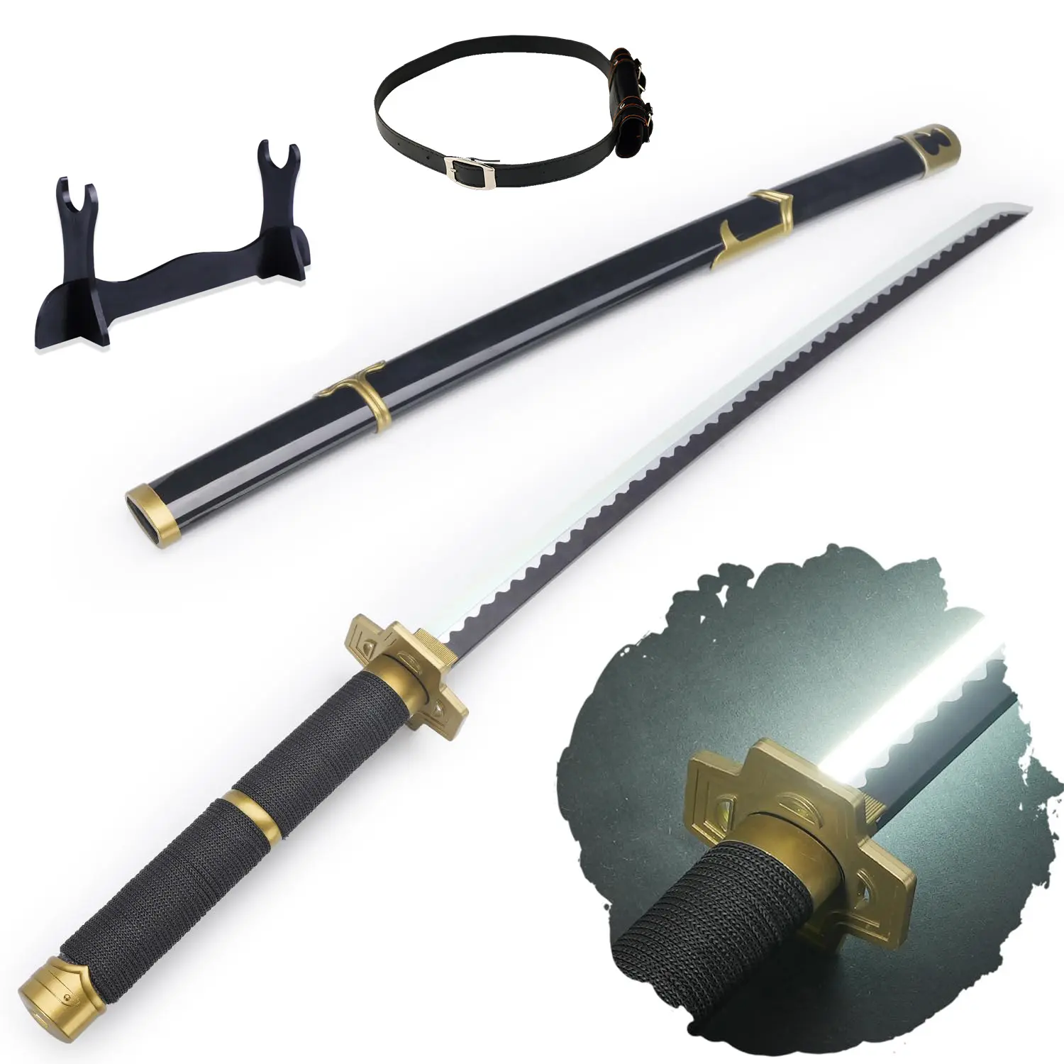 41-in LED Light Roronoa Zoro Yubashiri Anime Replica Katana Sword, Unisex Cosplay Fencing Prop with Belt, Holder & Stand Display, 1.1 lbs Fan Collection Decoration