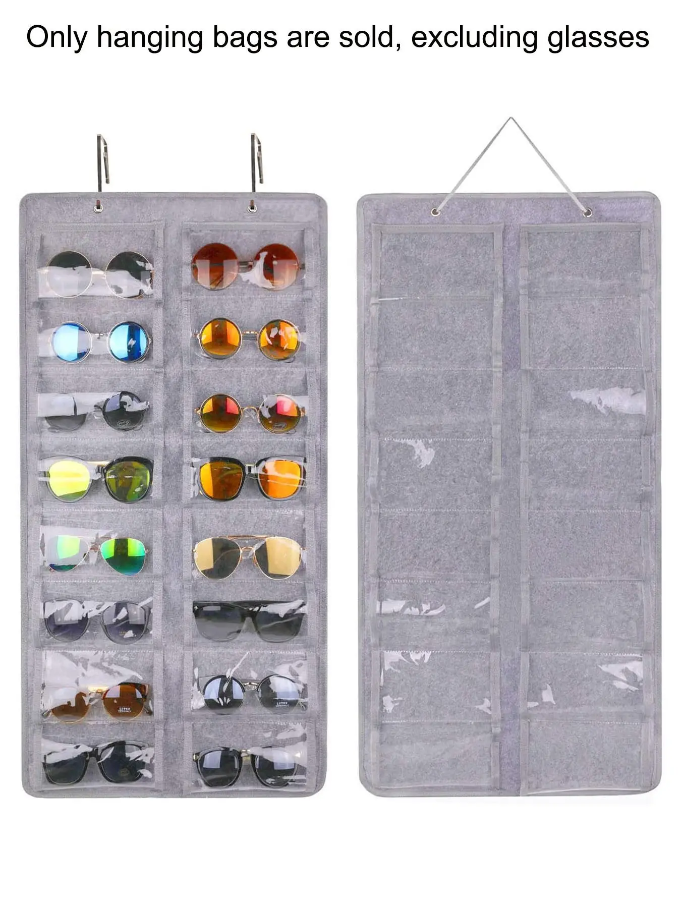 Sunglasses Organizer Space Saving Storage, Dustproof Storage, Hanging Dust Proof Wall Pocket, 16 Felt Slots, Glasses Organizer Holder with Metal Hook and Sturdy Rope Storage Pockets, Storage Organizers