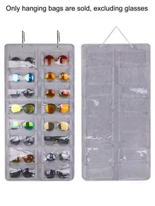 Sunglasses Organizer Space Saving Storage, Hanging Dust Proof Wall Pocket, 16 Felt Slots, Glasses Organizer Holder with Metal Hook and Sturdy Rope Storage Pockets, Storage Organizers