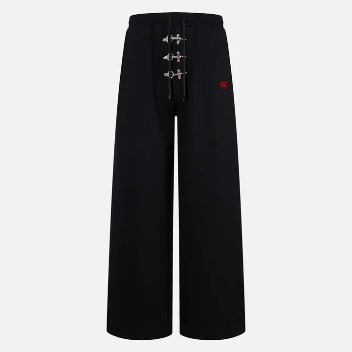 Aelfric Eden Fireman Clasp Baggy Sweatpants Metal Fireman Clasp Waist Closure Relaxed Wide-Leg Silhouette Soft Fabric Unisex Lazy Casual Pants