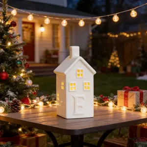 Nordic Style Ceramic Hollow Christmas House, Creative LED Light Candle Holder, Home Decor Craft, Perfect for Holiday Gifts and Living Room