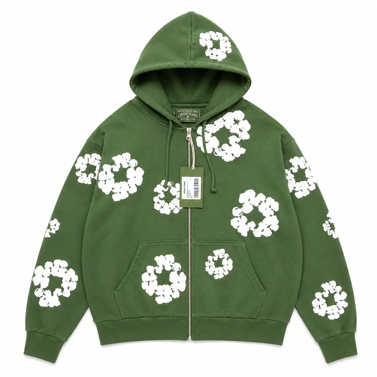 (100% Authentic with QR code)  Denim Tears Cotton Wreath Zip Hoodie Green Men or Women