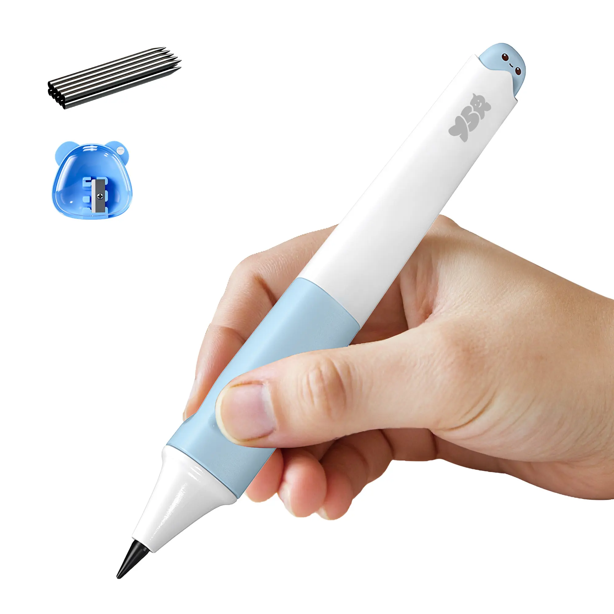 Leven Ergonomic Eco-Friendly Kids Mechanical Pencil - 3.15mm Thick Lead, 3-Point Indented Tripod Grip for Correct Posture, Easy to Grip & Control, with Sharpener & Extra Leads, Back to School Supplies for 4-10 Year-Olds