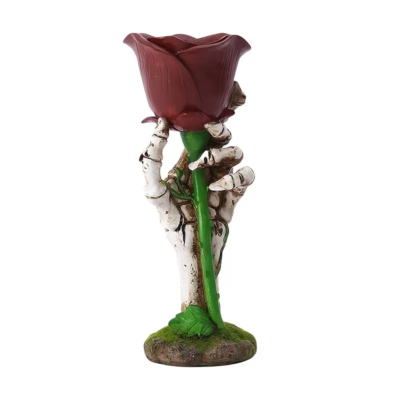 Rose Skull Candle Holder, Ghost Romantic Candlestick, Horror Candelabra, Mystery Love Theme Skull Hand Candle Stand, Christmas Halloween Desktop Atmosphere Decoration