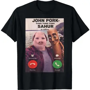 funny graphic tee John Pork Tung Sahur Calling Brainrot Meme T-Shirt