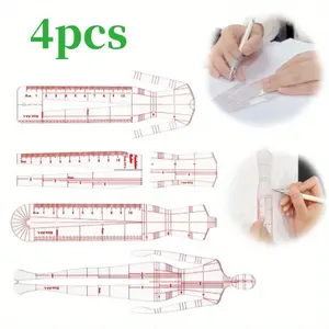4 Models Fashion Illustration Rulers,Fashion Sketching Templates Ruler,Fashion Sketching Ruler,Sewing Humanoid Patterns Design,Clothing Measuring French Curve Rulers,A4 Pattern Paper Draft Drawings