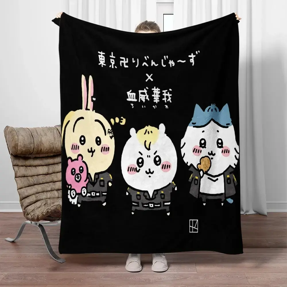 Chiikawa Cartoon HD printed flannel thin blanket. Four seasons blanket. for sofa, beds, living room, travel picnic blanket gifts