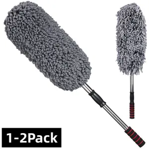 1-2 Pack Large Microfiber Car Duster Exterior Scratch Free with Extendable Long Handle, Car Duster Interior Multipurpose Dust Cleaning, Washable and Reusable Duster Air Microfiber Anti Scratch Car Dust Cleaning Tools