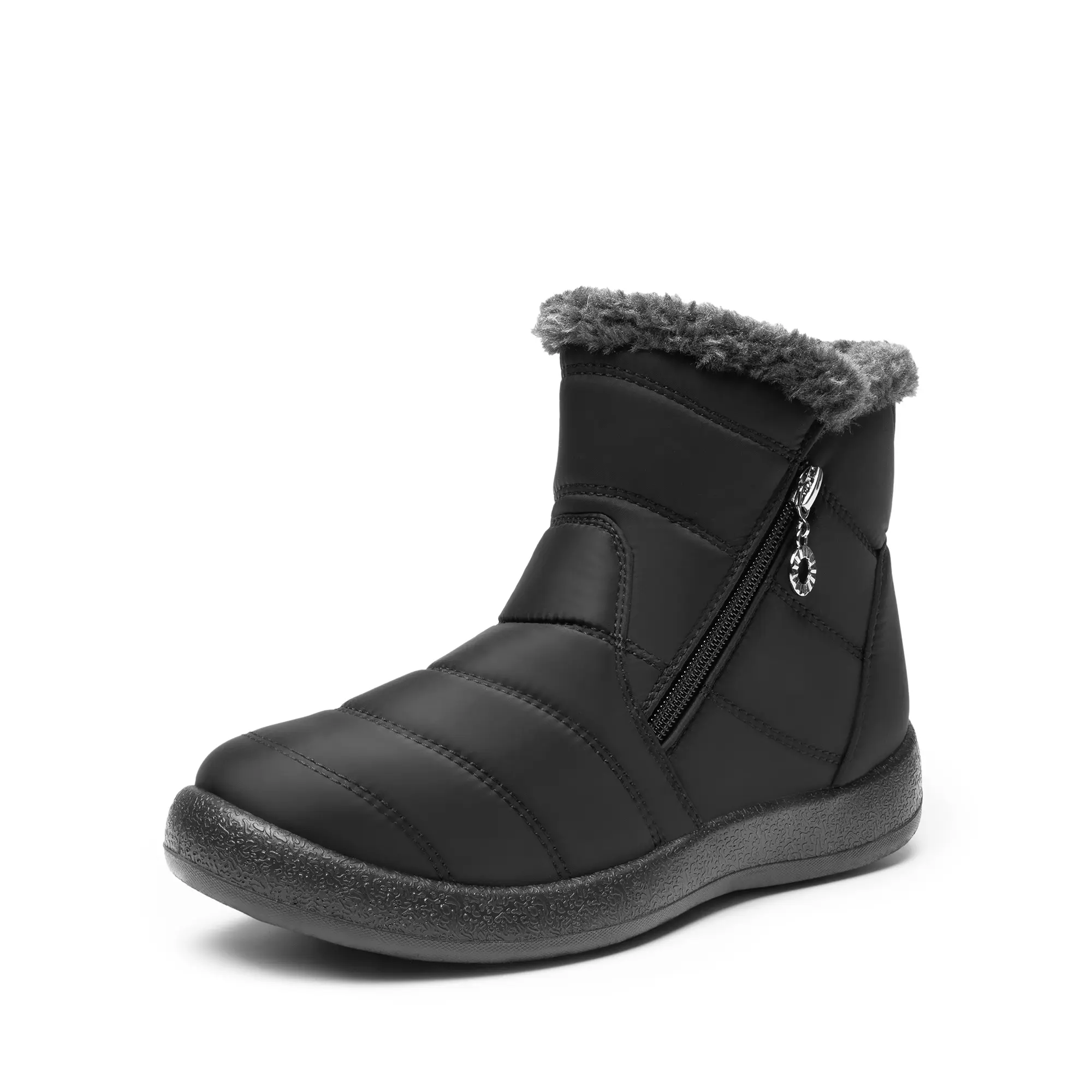 Dream Pairs Women's Faux Fur Lined Winter Ankle Boots with Zipper Closure, Lightweight Casual Flat Heel Shoes with PU Outsole, Winter Boot Shoes, Polyurethane, Thick Faux Fur, Outdoors, Shock Absorbent, Outdoor/Indoor