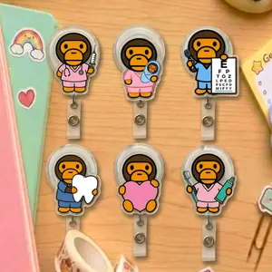 Funny Monkey Dental & Nurse Badge Reel - Retractable ID Holder with Alligator Clip for Tooth Care, Registered Nurse, Phlebotomist, Medical Assistant