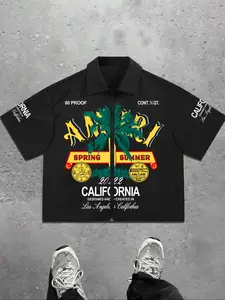 Men's Regular Fit Palm Tree Print Short Sleeve Shirt, Casual Comfy Top for Summer, Men's Clothes for Daily Wear, Tropical Classic