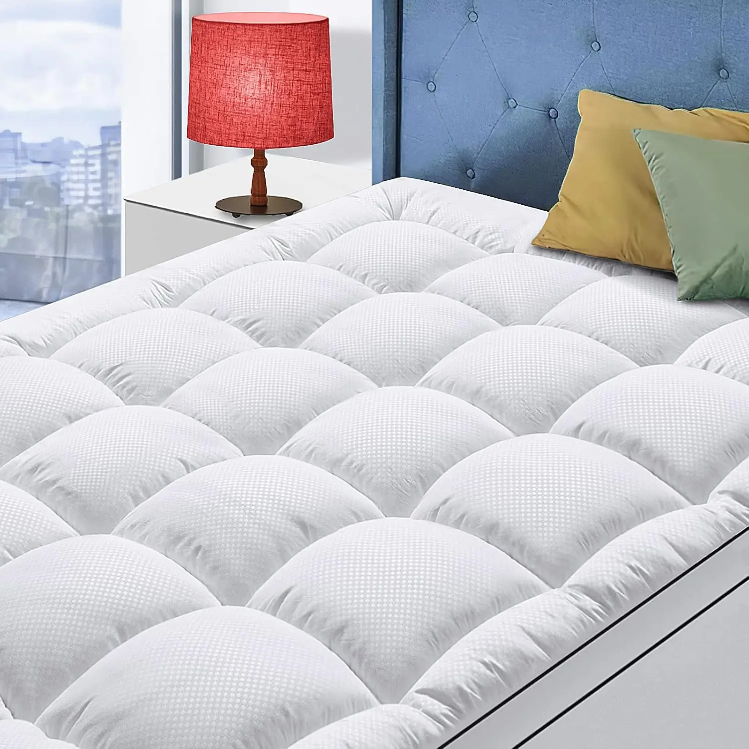 Twin XL Mattress Topper for Back Pain, Cooling Extra Thick Mattress Pad Cover with 8-21 inch Deep Pocket, Plush Pillow Top Mattress Topper Overfilled with Down Alternative, Twin Extra Long, White