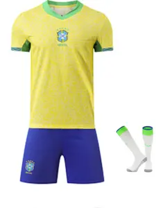 Brazil National Team Home Jersey Set, Classic Samba Style, Breathable Dobby Anti-Wrinkle, Adult Fan Competition Training Gear