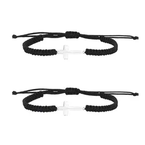 Lpxpass Friendship Cross Bracelet Black String Rope Braided Adjustable Handmade Kabbalah Protection Charm for Women Men
