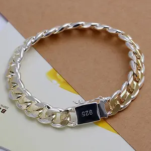Solid 925 Sterling Silver 10mm Chain Bracelet for Men Women Fashion Charm Jewelry Ideal for Wedding Party Birthday Gift