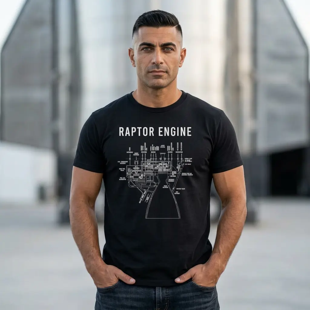 Rocket Engine Blueprint T-Shirt - Space Enthusiast Graphic Tee - Retro Rocket Science Shirt - Unisex S-5XL