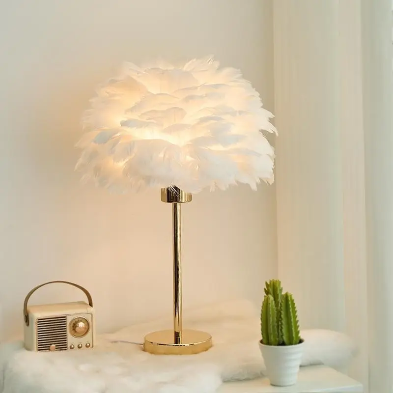 Feather Table Lamp, Ambient Night Lamp, Feather Elegant Art, USB Low Voltage Fabric Shade, E26 5v Bulb, Hotel Coffee Shop Lighting