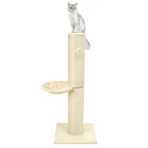 Made4pets Huge Cat Scratching Post with Condo Cotton Sisal Rope Dual Rope Options for Pet Play and Rest Beige Color