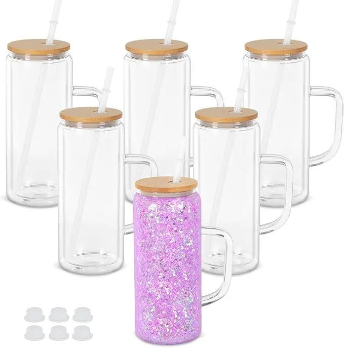 20oz Glass Snow Globe Water Bottle With Handle, Drinkware Stopper-Equipped Tumbler, BPA-Free Plastic Accent Kitchenware Accessory