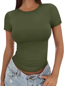 Women's Summer T-Shirts, Slim Fit Y2K Tees, Soft Crew Neck Crop Tops, Cute Gym Workout Clothes, Going Out Tight