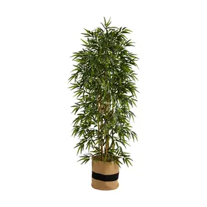 6' Bamboo Tree in Natural Cotton Planter by Nearly Natural