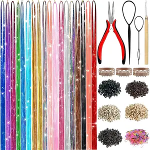 Hair Tinsel Kit 18 Colors, 7600 Strands Fairy Hair Extensions with Holographic Glitter, Heat Resistant Colored Hair Tinsel for Girls, Christmas, Parties, Festivals, Cosplay and Daily Hair Styling