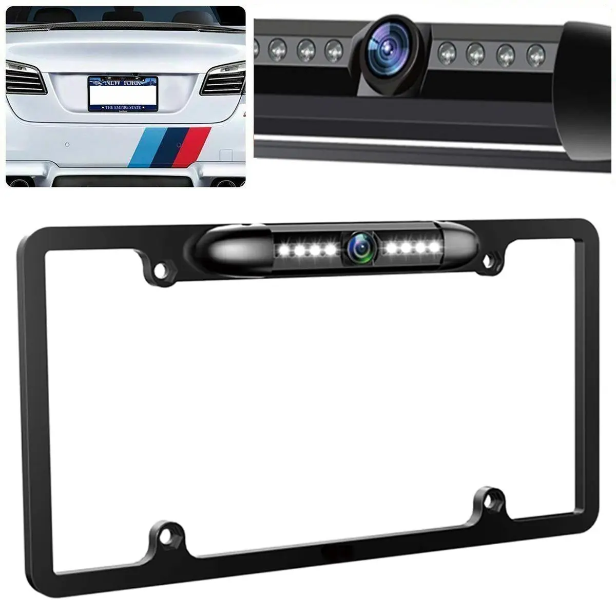 Wired Universal US License Plate Frame Car Backup Camera with Rear Camera Monitor - Waterproof, 170° Lens, Night Vision, Backup Aid, Distance Scale for Honda, Toyota, Ip67 Waterproo