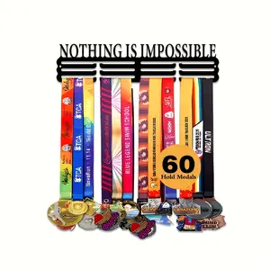 1-piece black metal medal display rack - modern and durable design, suitable for sports medals, awards, and collectibles, simple installation for home and office decoration, fashionable craftsmanship wall mounted medal rack Organiser