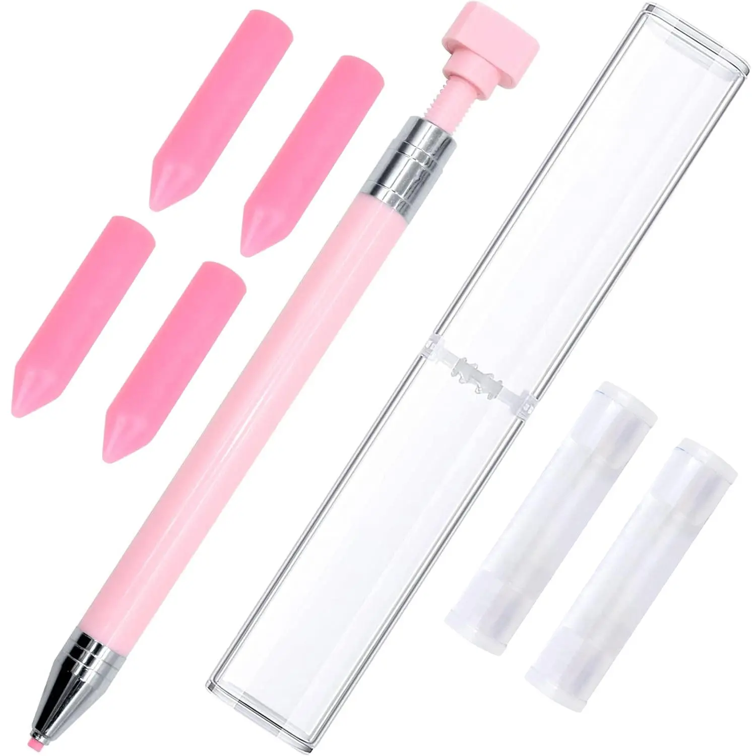 Diamond Painting Pen, Refillable Wax Rotating Glue Point Drill Tool for Rhinestone Bead Picking, Blush Pink DIY Needlework Gift