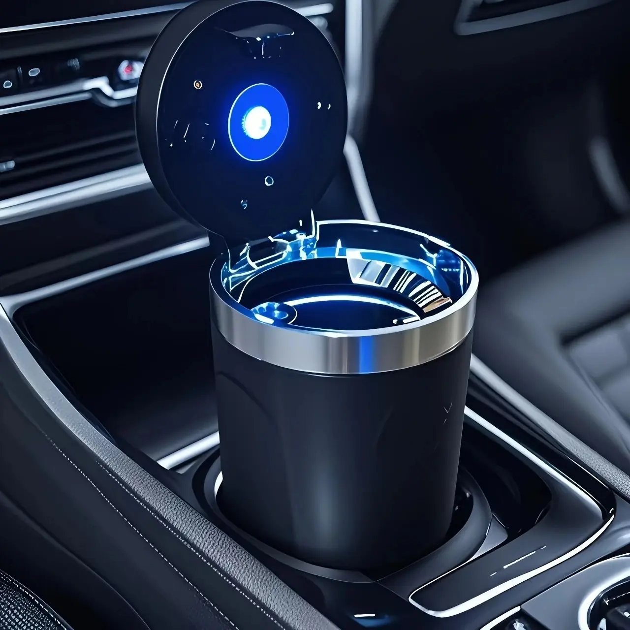 Creative Multifunctional Car Ashtray with Lid, Car Trash Can, Automatic Design, LED Light Features, Portable and Easy to Install, Car Console Organizer, Car Organizers, Car Trashcan, Trashcan for Cars