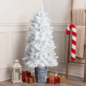 【Father's Day Gift】4ft White Christmas Tree with Plastic Pot, 200 Mixed Pine & PVC Tips, Small Artificial Xmas Tree Perfect for Bedroom, Office Desk, Apartment, Dorm, Small Spaces Holiday