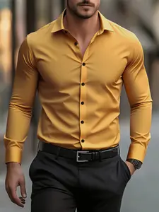 Men's Fashion Formal Solid Shirt, Casual Formal Basic, Casual Party Wear, All-Season Long Sleeve Button-Up, Breathable Outdoor Clothing, Button Up Top