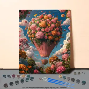 Flower & Hot Air Balloon Pattern DIY Painting by Numbers Kit without Frame, DIY Paint by Numbers Kit for Beginner, Wall Art Decor for Home
