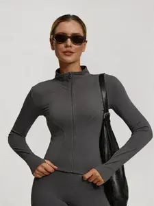 Women's Full Zip Fitted Jacket, Thumb Hole Long Sleeve Yoga Top, High Waist Sport Running Shirt, Ideal for Fitness and Daily Wear, Gym Jacket, Fitness Outerwear, Sports Outerwear, Workout Clothes Women