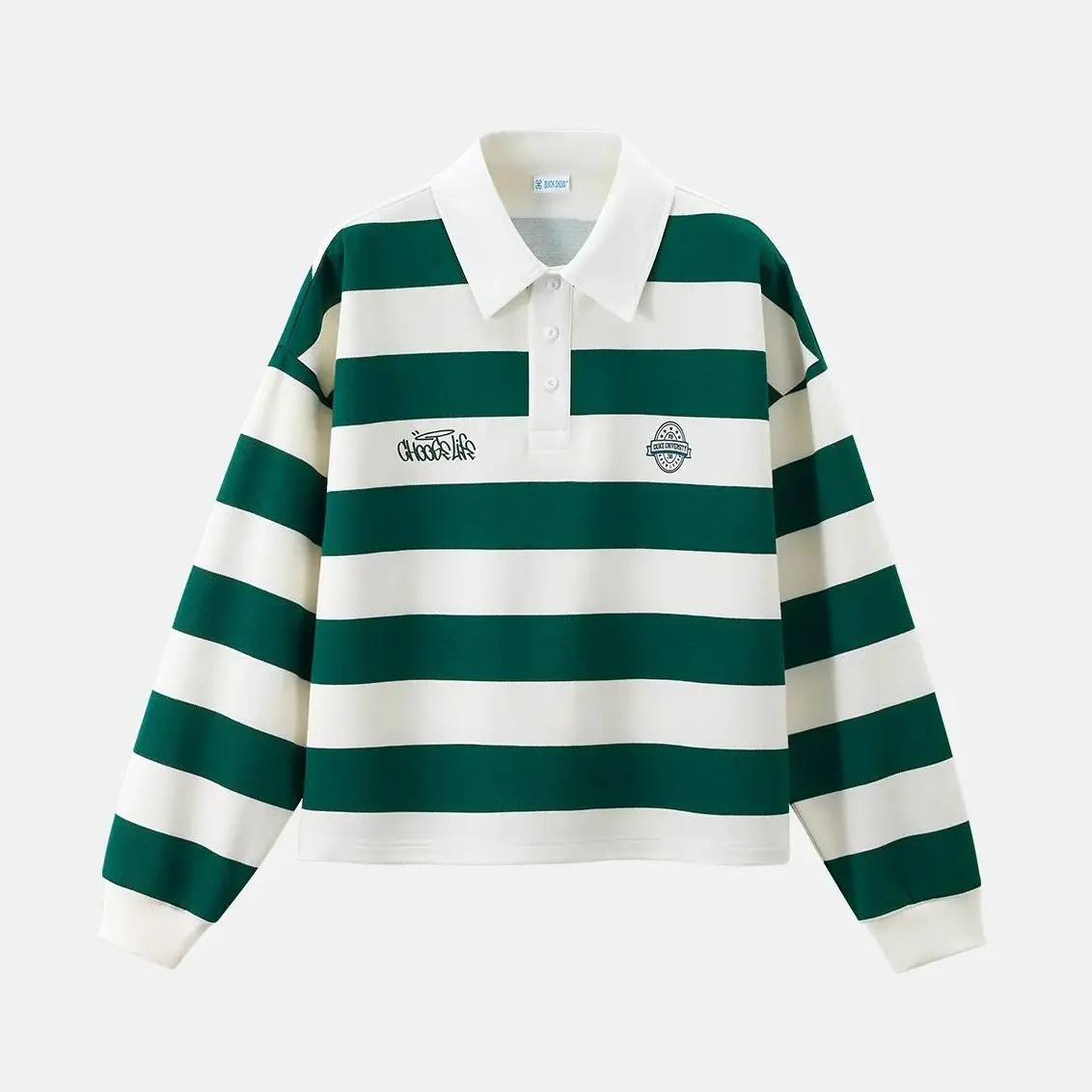 Inflation Cropped Boxy Long Sleeve Polo T-Shirt with Collar Striped Vintage Campus New Streetwear Fashion High-End Casual Top  SpringStatements Menswear Polo V Neck Man  Polo Shirts, Longsleeves