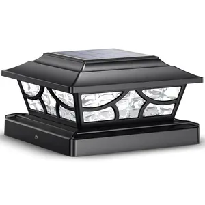 Siedinlar Solar Post Cap Lights Outdoor, Waterproof 4 Modes Dynamic Rotating Beam LED, Warm/Cool White, Fits 4x4 5x5 6x6 Wood/Vinyl Posts for Fence, Deck, Patio & Backyard Decor, Black (1 Pack)