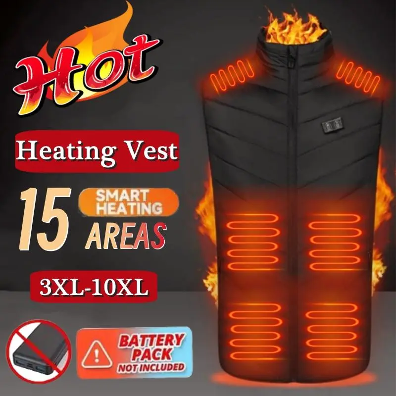 Unisex Heated Waistcoat, USB Electric Breathable Polyester Body Warmer with 3 Heat Settings, Anti-Water Splashing, Washable for Winter Outings, Sizes L-6XL, Adult Men/Women (Back Support Feature Included)