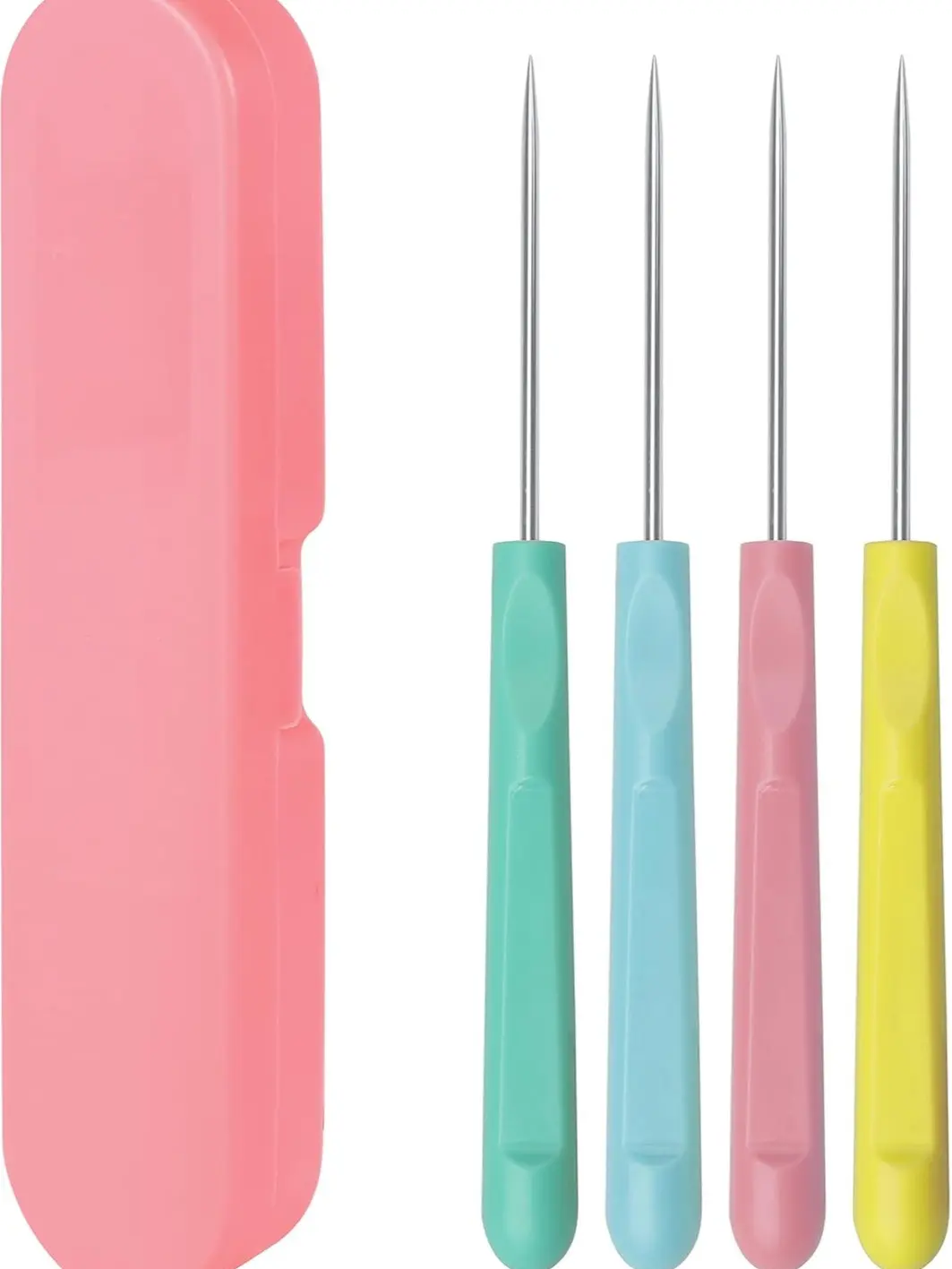 4Pcs 5.2 Inches Sugar Stir Needle, Cookie Scribe Needles Cake Decorating Needle Tool Cookie Decoration Supplies for Baking Lovers（Pink)