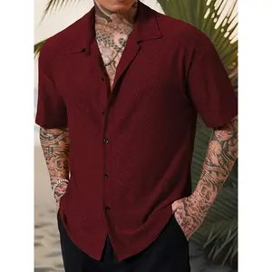 Men's Regular-Cut Polyester Blend Solid Color Stretch Button-Front Casual Menswear Shirt for Outdoor Sports & Activities