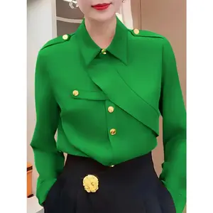 1 piece of loose and elegant women's shirt, comfortable and soft fabric, exquisite and elegant golden buttons