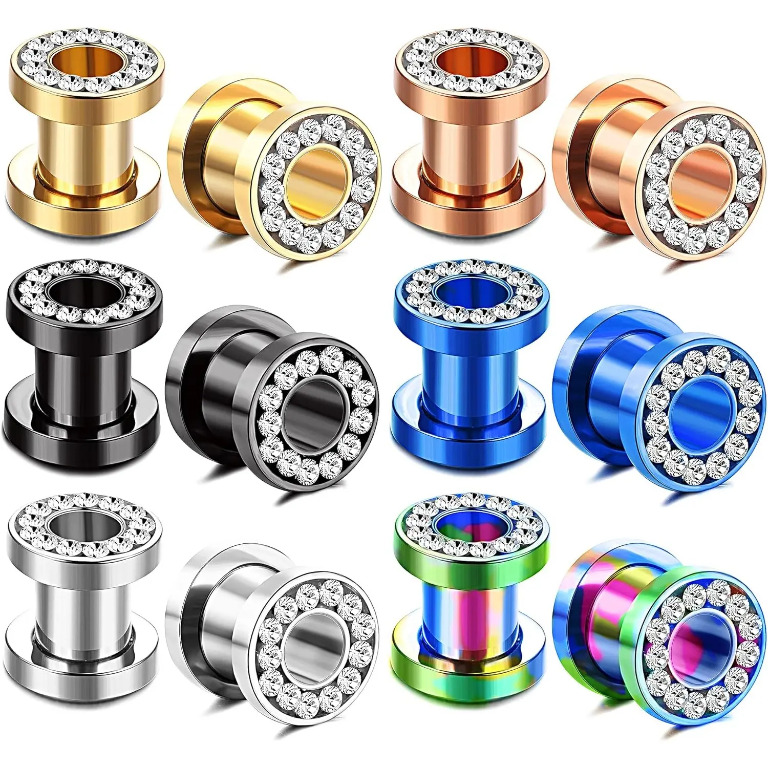 IRONBOX 6Pairs 00Gauges Ear Tunnel Expander Earrings Stainless Steel With Ziecon 0G Ear Plugs Earrings 2G Ear Stretcher Piercings Jewelry 14G-00G Double Flared Screw Fit Ear Gauges Set, Ear Gauges Size, Drop Earrings