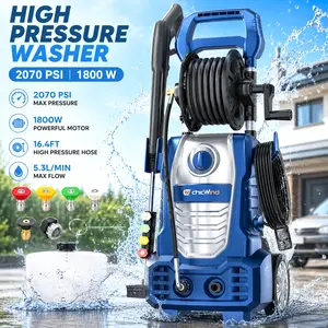 ChicWind 1800W Electric High-Pressure Washer with Hose Reel - 2070 PSI, 1.67 GPM Portable Model for Car Wash, Patio Cleaning, Includes 5 Nozzles, Foam Cannon, Father's Day Gift