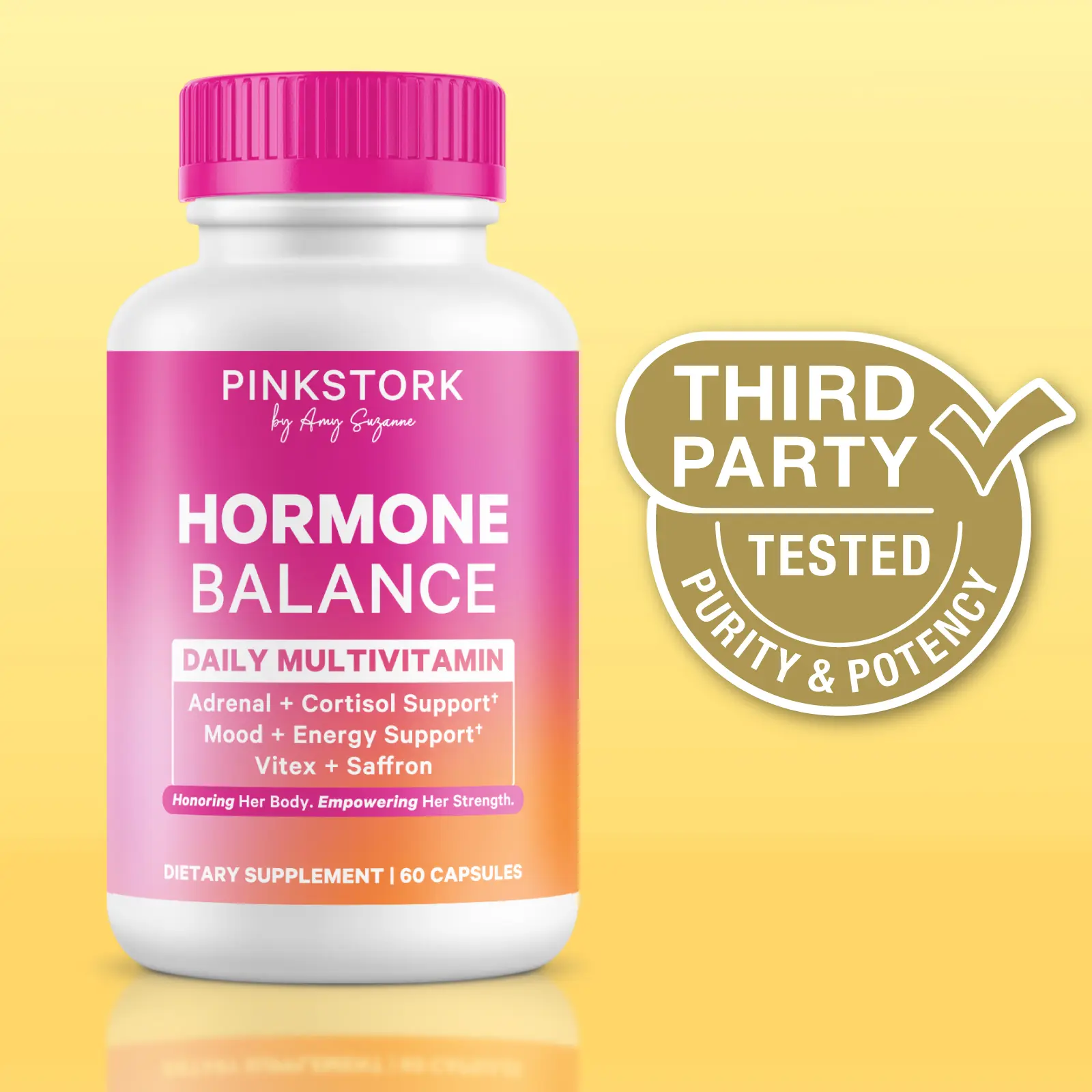 Pink Stork Hormone Balance Multivitamin |18-in-1 Daily Vitamin with Saffron, Vitex, Iron | Adrenal and Cortisol Support | Mood, Stress, Energy Support | Perimenopause, PMS and Period Relief