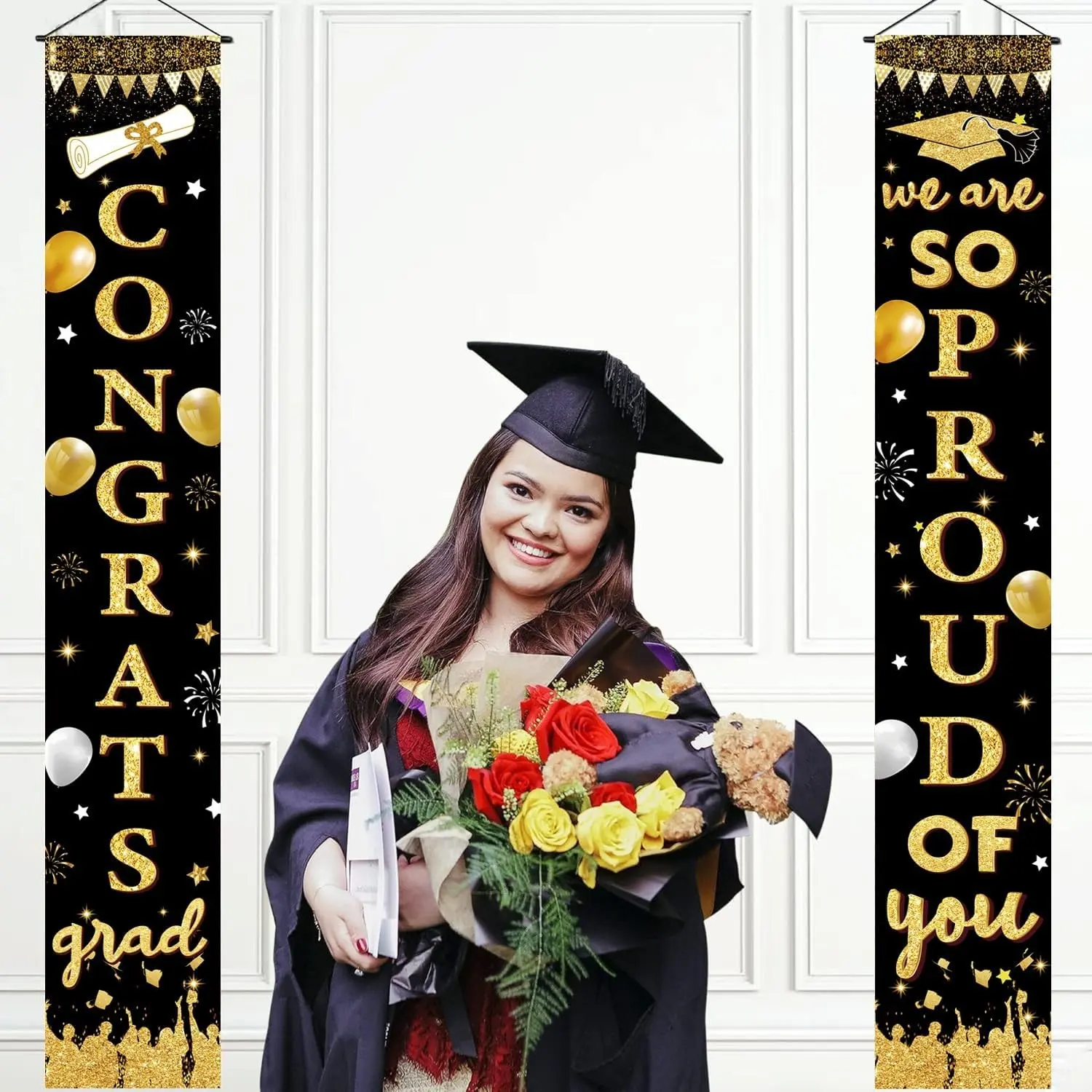2D Graduation Banner Set, Text on Background, 2 Pieces, Party Decor, Party Decorations Banners, Entrance Sign, 2026 Graduation Celebration
